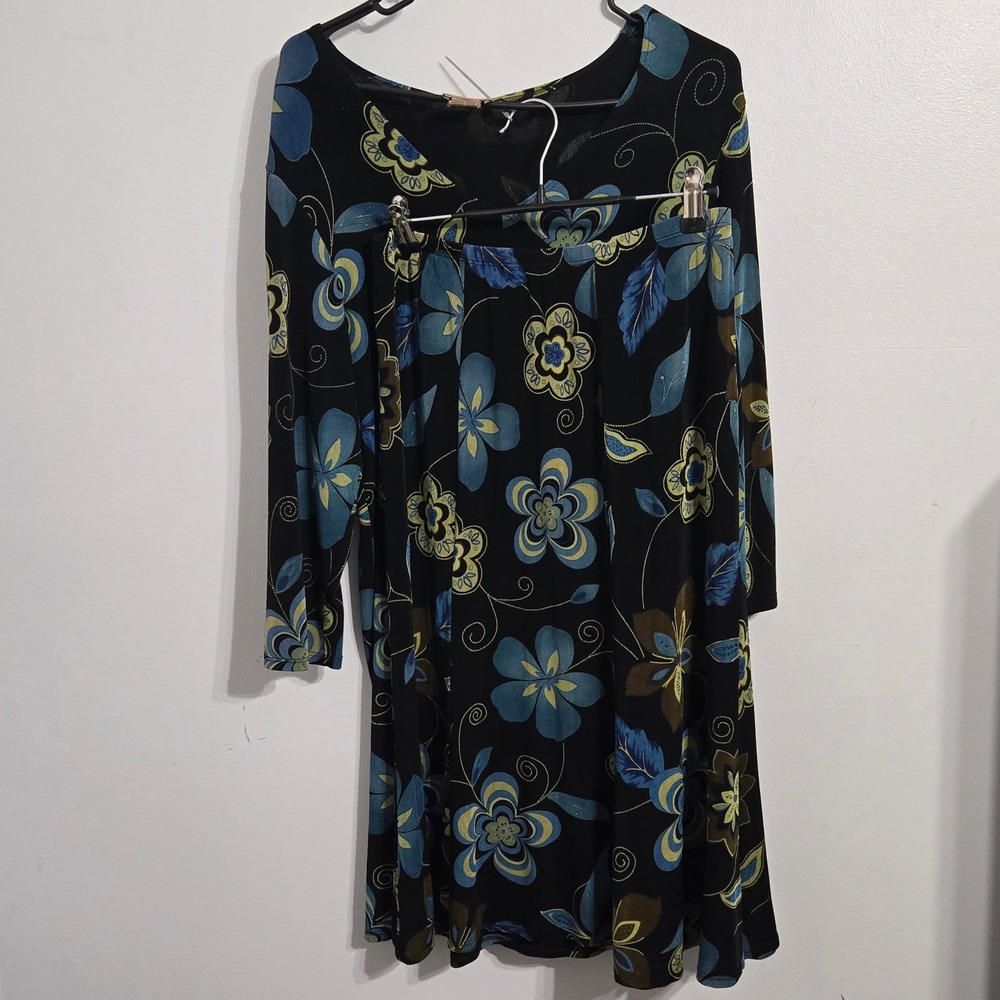 S#23 Choices Black Floral Print Long Sleeve Top & Midi Skirt Set Women's Size L